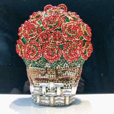 Mujer Lujoso Diamante Incrustaciones Bolso de Cena Flor Cesta Bolso de Mano Boda Fiesta