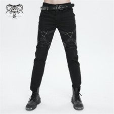 Diablo Moda Hombres Negro Gótico Punk Informal Pantalones Largos Arnés Pantalones Ajustados