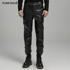 Pantalones informales de motocicleta PUNK RAVE negros góticos punk con cremallera calce con paneles para hombre