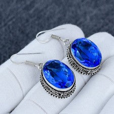 Pendiente de Topacio Azul Londres, Pendiente de Plata de Ley 925 Hermoso Regalo de Piedras Preciosas