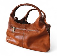Cartera de cuero sintético marrón con correa, 12”x11”x5”, bolsillo frontal multi bolsillo