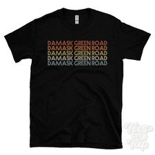 CAMISETA DAMASCO VERDE CARRETERA ESTILO RETRO REPETIDO para hombre y mujer Reino Unido top name regalo