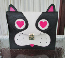 Bolso sin asas Betsey Johnson Pug negro Kitsch Terrier pequeño bolso para tableta nuevo con etiquetas