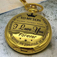 Reloj Bolsillo para Hijo REGALO Amor Cumpleaños Boda Niño Nuevo Clásico Tono Dorado