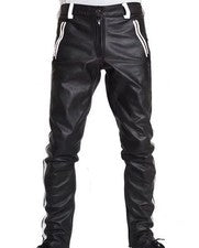 Pantalones de mezclilla informales elegantes de cuero de vaca genuino negros para hombre