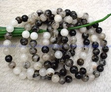 Natürliche 6/8/10mm Schwarz Rutilat Quarz Edelstein Rund Perlen Armband 7.5"