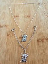 Collar y pulsera colgante Highland Cow: joyería de plata Country