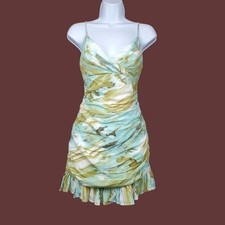 Mini Vestido Angel Biba Para Mujer Sin Mangas Azul Verde Cuello en V Acanalado Talla S Nuevo con Etiquetas