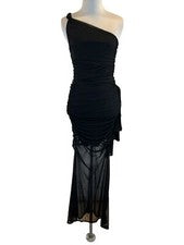 Nuevo vestido MIDI de malla negra con un hombro talla US 4 de ASOS Design para mujer