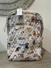 Nueva Mochila Grande Vera Bradley A Cats Life Essential Acolchada Algodón Beige GATOS
