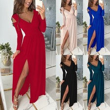 Vestido de moda ropa elegante noche formal manga larga nuevo poliéster