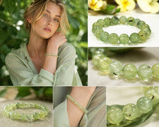 Preciosa pulsera de la piedra preciosa Prehnite en forma de bola Ø-8 mm