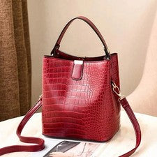 Mujer Cocodrilo Cuero PU Bolso Cubo Retro Hombro Bandolera Bolso Cartera