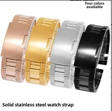 Correa de reloj de metal de acero inoxidable macizo de tres cuentas 18 20 22 24 26 28 30 mm