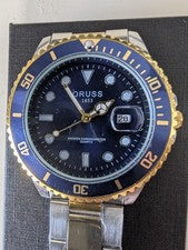 ORUSS 1853 Esfera Azul Dos Tonos Metal Pulsera Buzo Cuarzo Fecha Caja Analógica