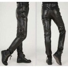 Moda Para Hombre Pantalones de Cuero Negros Calce Ajustado Corea Pantalones Ajustados 2022