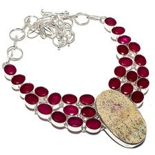 Collar Joyería Psilomelane Dendrita, Piedras Preciosas Rubí Hecho a Mano 18"