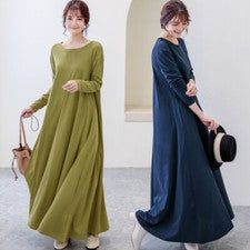 NUEVO Maxi Vestido Informal Para Mujer De Gran Tamaño Suelto Mangas Largas Cuello Redondo Moda Vestido