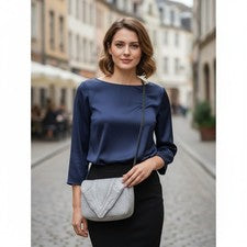 NUEVO SIN ETIQUETAS ELENA GHISELLINI Bolso Bandolera Pequeño Felix Sensua Plateado Brillo