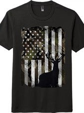 Camiseta Patriótica "American Camo Ciervos Caza" Informal Algodón