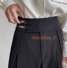 Para hombres Pierna Ancha Japonés Informal Suelto Metal Hebilla Pantalones Pantalones Moda Traje Talla