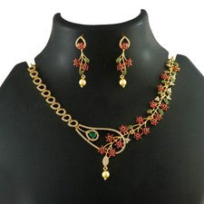 Juego de collar de circonita cúbica chapado en oro indio Bollywood fiesta nupcial ropa boda mujeres CZ02