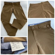 Pantalones chinos ajustados ESSYSHE 36x28 para hombre marrón 100 % poliéster nuevos sin etiquetas YGI D4-48