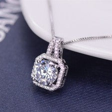 Collar colgante cuadrado de cristal de plata de ley 925 para mujeres niñas joyas regalo
