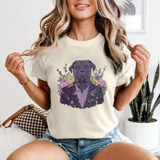 Camiseta floral para mujer perro en traje camiseta gráfica animal perro