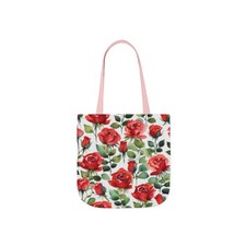 Bolso de hombro de lona con patrón de acuarela y flores rojas rosas