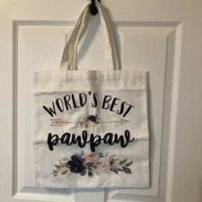 "Bolso de Mano de Lona de Algodón Crema Diseño Floral Worlds Best Paw Paw 15x14.5"" NUEVO