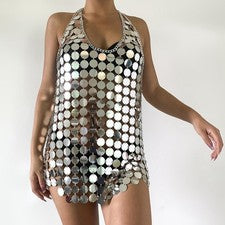 Lentejuelas, Vestido Corto, Sujetador Pecho, Faldas Bikini, Moda Ligera para el