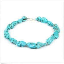 Collar gargantilla con cuentas de piedra turquesa azul irregular joyería de moda 18""