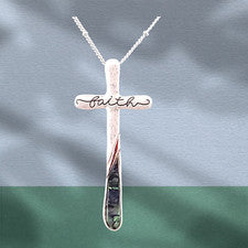 Juego de collar colgante cruz abulón | Regalo joyería cristiana