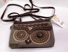 Mini Bandolera Chala Deslumbrante Cuero Sintético - Búho, Gris Cálido