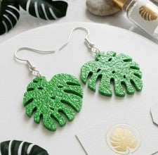 ​Pendientes colgantes hoja Monstera verde plata gancho de pez plantas tropicales joyería