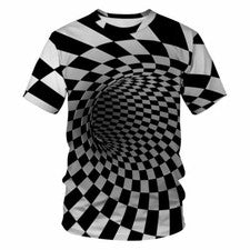 Camisetas Hombres 3D Fresco Negro Blanco Ilusión Óptica Manga Corta Espiral