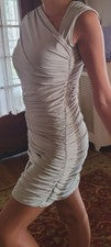 Vestido ZARA Mujer Pequeño Beige GRIS Mini Plisado Acanalado Asimétrico Cóctel Nuevo con Etiquetas S