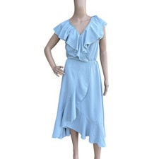 Moda Mujeres M Vestido Midi Azul Cielo Volantes Alto Bajo Asimétrico Nuevo con Etiquetas