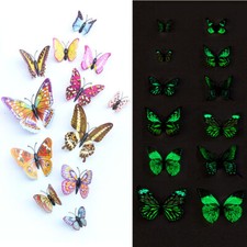 12 calcomanías fluorescentes de mariposa que brillan en la oscuridad arte pegatinas de pared niños decoración del hogar
