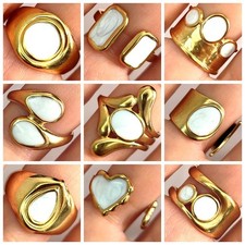 Lote al por mayor de 20 piezas de anillo de esmalte blanco de acero inoxidable chapado en oro joyería de moda