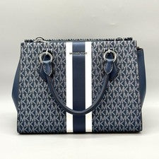 Bolso Cartera Michael Kors Azul Marino Marilyn Mediano Firma Logo Rayas