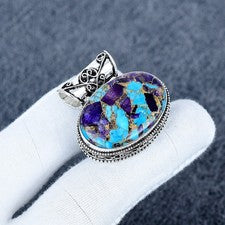 Colgante ovalado turquesa cobre azul | Colgante de plata de ley 925 | Regalo hecho a mano