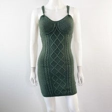 Moda Nova Verde Oscuro Tejido con Cable Sin Mangas Bodycon Mini Vestido Para Mujer S
