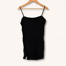 NUEVO Vestido Zara Para Mujer XS Mini Sin Mangas Negro Arrugado Texturizado Correa de Espagueti LBD