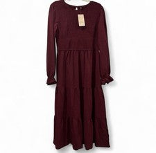 Maxi Vestido Para Mujer Grande Moda Nuevo Con Etiquetas Borgoña Manga Larga