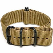 Correa de reloj militar de nailon de una sola pieza - arena 20 mm 5 anillos (hebilla PVD (negro))