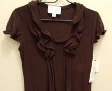 Camisa Julian Taylor Talla 6P Mujer Blusa Marrón Oscuro Academia NUEVA PRECIO DE VENTA SUGERIDO POR EL FABRICANTE $86