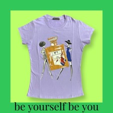 Moda Mujer Camiseta con Logo Perfume Blanco o Lila Todas las Tallas A Ajustar