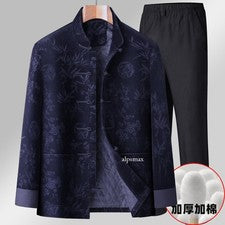 Conjuntos de 2 trajes de espiga estilo chino retro para hombre de algodón acolchado abrigo pantalones outwears